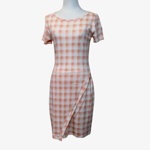 41 Hawthorn Stitch Fix Brigitte Knit‎ Bodycon Dress Peach Plaid Small Casual